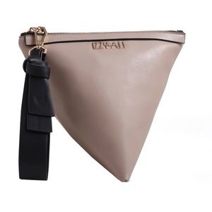 NWT Izzy & Ali  vegan 2 tone taupe/cream triangle clutch